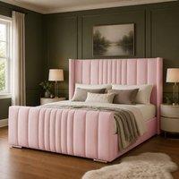 Desire Deco Luxury Austin Wingback Panel Bed Frame in Pink | Size: Double