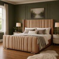 Desire Deco Luxury Austin Wingback Panel Bed Frame in Beige | Size: King