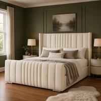 Desire Deco Luxury Austin Wingback Panel Bed Frame in Cream | Size: King