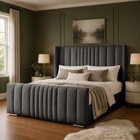 Desire Deco Luxury Austin Wingback Panel Bed Frame in Charcoal | Size: Super King