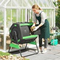 OUTSUNNY 200L Compost Bin, Dual Chamber Rotating Tumbling Composter in Green