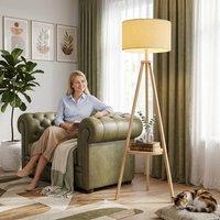 HOMCOM Bedside Light with Storage Shelf & Linen Shade, Natural | Size: 18 inches