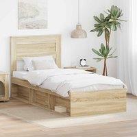 Berkfield Home Bed Frame with Headboard Sonoma Oak 75 x 190 cm Solid Pine Wood in Brown