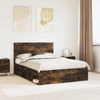 Berkfield Home Bed Frame Smoked Oak 135 x 190 cm Solid Pine Wood in Brown