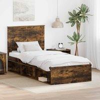 Berkfield Home Bed Frame with Headboard Smoked Oak 90 x 190 cm Solid Pine Wood in Brown