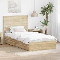 Berkfield Home Storage Bed with Drawer Sonoma Oak 100 x 200 cm Engineered Wood in Brown