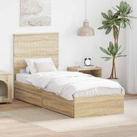 Berkfield Home Storage Bed with Drawer Sonoma Oak 75 x 190 cm Engineered Wood in Brown