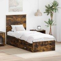 Berkfield Home Bed Frame Smoked Oak & Silver 70 x 190 cm Engineered Wood in Brown
