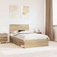 Berkfield Home Bed Frame with Headboard Sonoma 120 x 200 cm Solid Pine Wood in Brown