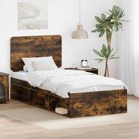 Berkfield Home Bed Frame with Headboard Smoked Oak 90 x 200 cm Solid Pine Wood in Brown