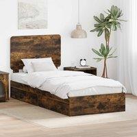 Berkfield Home Storage Bed with Drawer Smoked Oak 100 x 200 cm Engineered Wood in Brown
