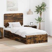 Berkfield Home Bed Frame with Headboard Smoked Oak 90 x 190 cm Engineered Wood in Brown