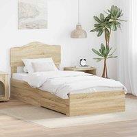 Berkfield Home Bed Frame with Headboard Sonoma Oak 90 x 200 cm Engineered Wood in Brown