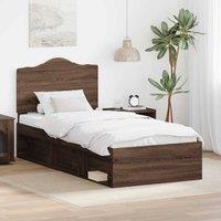 Berkfield Home Bed Frame with Headboard Brown Oak 90 x 200 cm Solid Pine Wood