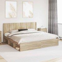 Berkfield Home Bed Frame with Storage & Headboard Sonoma Oak 200 x 200 cm in Brown