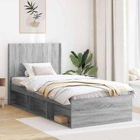 Berkfield Home Bed Frame with Storage & Headboard Grey Sonoma 90 x 190 cm
