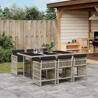 Berkfield Home 7 Piece Garden Dining Set with Cushions Light Grey Poly Rattan