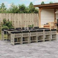 Berkfield Home 13 Piece Garden Dining Set with Cushions Light Grey Poly Rattan