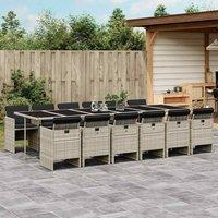 Berkfield Home 13 Piece Garden Dining Set with Cushions Light Grey Poly Rattan