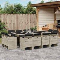 Berkfield Home 13 Piece Garden Dining Set with Cushions Light Grey Poly Rattan