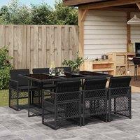 Berkfield Home 7 Piece Garden Dining Set with Cushions Black Poly Rattan