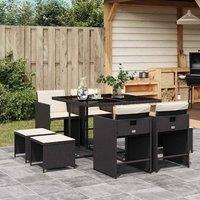Berkfield Home 9 Piece Garden Dining Set with Cushions Black Poly Rattan
