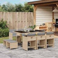 Berkfield Home 11 Piece Garden Dining Set with Cushions Mix Beige Poly Rattan