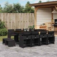 Berkfield Home 13 Piece Garden Dining Set with Cushions Black Poly Rattan