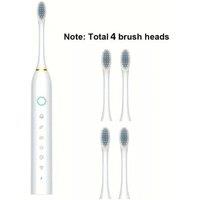 VOGREX White Rechargeable Sonic Electric Toothbrush 6 Modes & 4 Brush Heads