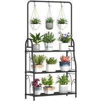Kelvenix 3 Tier Plant Stand w/ Hanging Hooks in Black | Size: 100g