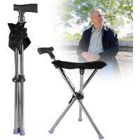 FLAVORA Walking Stick with Seat Height Adjustable Folding Cane Chair in Black