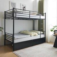 FLAVORA Metal Loft Bunk Bed Frame With Drawers & Ladder in Black | Size: Cot