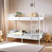 FLAVORA Metal Twin Loft Bunk Bed With Ladder & Guardrail in White | Size: Cot