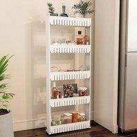 EONLION 5 Tier Slim Slide Out Kitchen Trolley in White | Size: 100 cm