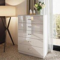 SPETLEK White High Gloss Large 5 Drawer Tall Chest of Drawers | Size: 0.6m2