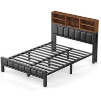 FLAVORA Industrial Metal Platform Bed Frame With RGB Light in Black | Size: Cot