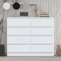 FLAVORA White Tall Wide 8-Drawer Wooden Bedroom Chest of Drawers | Size: 0.6m2