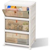 Kelvenix 59x39x28cm - 3 Tier Stackable Storage Box Wheeled in White | Size: 59 x 39 x 28 cm