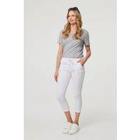 Izabel London Women's Tie Waist Slim Cropped Trousers in White | Size: 2XL