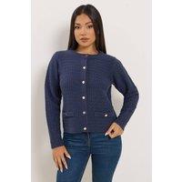 M&Co Women's Petite Button Through Cardigan in Mid Navy | Size: 10-12