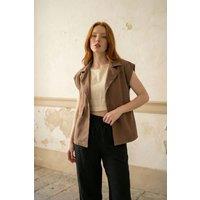 MyFashion Women's Cotton Waistcoat with Jacket Collar & Pocket in Walnut | Size: XL