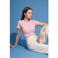 Dilvin Women's Solid Crew Neck T-Shirt in Baby Pink | Size: Small