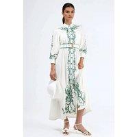 MSN Collection Women's Floral Belted Maxi Shirt Dress in White | Size: XL