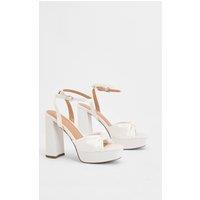 Oasis Women's Bridal Melody Satin Knot Front Square Toe High Block Heel Sandals in Ivory | Size: 7