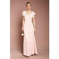 Coast Women's Honoured V Neck Angel Short Sleeve Satin Maxi Bridesmaid Dress in Blush | Size: 14