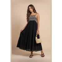 Urban Bliss Women's Embroidery Panel Gauze Dress in Black | Size: 12