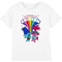 Trolls Powered By Rainbow Kids T-Shirt, White | Size: 3-4 Years