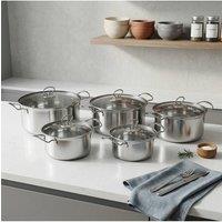 Living and Home Stainless Steel Cookware Set with Lids and Handles in Silver | Size: 5 Pack