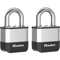 Master Lock Elite Laminated Padlock 52mm - 25mm Shackle - Pack of 2 in Silver