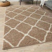 THE RUGS Moroccan Soft High Pile Shaggy Lattice Rugs & Runners Living Room in Beige | Size: 80 cm x 150 cm